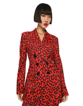 Double-breasted blazer in leopard-print jersey - | Dolce & Gabbana