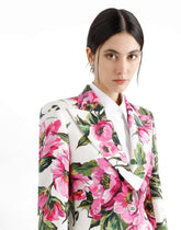Cotton jacquard Turlington jacket with peony print - | Dolce & Gabbana