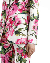 Cotton jacquard Turlington jacket with peony print - | Dolce & Gabbana