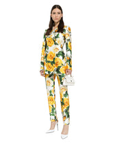 Double-breasted Turlington jacket in yellow rose-print mikado - | Dolce & Gabbana