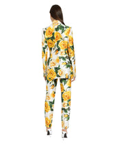 Double-breasted Turlington jacket in yellow rose-print mikado - | Dolce & Gabbana