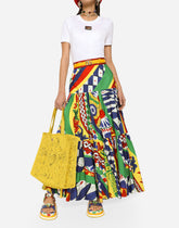 Long Carretto-print poplin skirt with ruffles - | Dolce & Gabbana