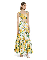 Long ruffled skirt in yellow rose-print cotton - | Dolce & Gabbana