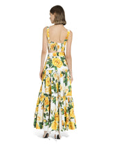 Long ruffled skirt in yellow rose-print cotton - | Dolce & Gabbana