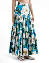 Long ruffled skirt in gardenia-print cotton - | Dolce & Gabbana