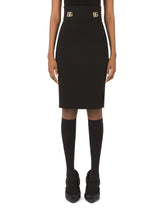 Sable slub midi skirt with crystal DG embellishment - | Dolce & Gabbana