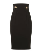 Sable slub midi skirt with crystal DG embellishment - | Dolce & Gabbana