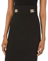 Sable slub midi skirt with crystal DG embellishment - | Dolce & Gabbana