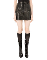 Coated cotton miniskirt with laces and eyelets - | Dolce & Gabbana