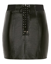 Coated cotton miniskirt with laces and eyelets - | Dolce & Gabbana