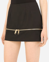 Gabardine miniskirt with zipper - | Dolce & Gabbana