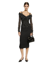 Charmeuse calf-length pencil skirt with polka-dot print - | Dolce & Gabbana