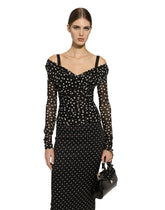 Charmeuse calf-length pencil skirt with polka-dot print - | Dolce & Gabbana