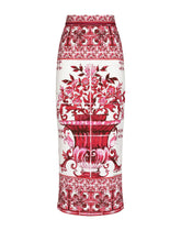 Majolica-print charmeuse calf-length skirt with slit - | Dolce & Gabbana