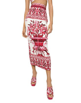 Majolica-print charmeuse calf-length skirt with slit - | Dolce & Gabbana