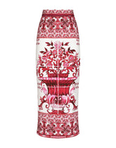 Majolica-print charmeuse calf-length skirt with slit - | Dolce & Gabbana