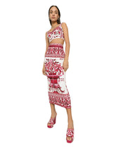 Majolica-print charmeuse calf-length skirt with slit - | Dolce & Gabbana