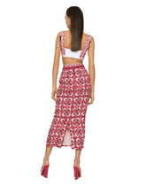 Majolica-print charmeuse calf-length skirt with slit - | Dolce & Gabbana