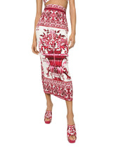 Majolica-print charmeuse calf-length skirt with slit - | Dolce & Gabbana