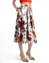 Flower-print pleated poplin skirt - | Dolce & Gabbana