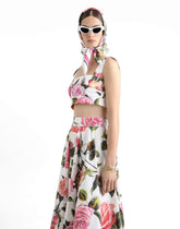 Rose-print cotton circle skirt - | Dolce & Gabbana