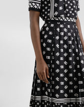 Pleated longuette skirt in silk twill with allover DG logo scarf print - | Dolce & Gabbana
