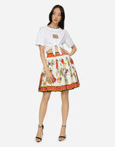 Short poplin circle skirt with vegetable print - | Dolce & Gabbana