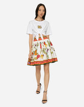 Short poplin circle skirt with vegetable print - | Dolce & Gabbana