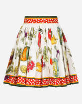 Short poplin circle skirt with vegetable print - | Dolce & Gabbana