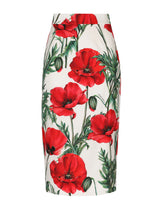 Poppy-print charmeuse midi skirt - | Dolce & Gabbana