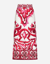 Majolica-print charmeuse calf-length skirt with slit - | Dolce & Gabbana