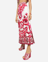 Majolica-print charmeuse calf-length skirt with slit - | Dolce & Gabbana