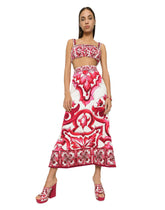 Majolica-print charmeuse calf-length skirt with slit - | Dolce & Gabbana