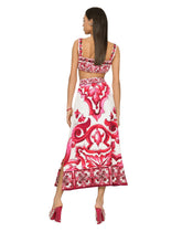 Majolica-print charmeuse calf-length skirt with slit - | Dolce & Gabbana
