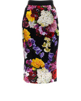 Satin calf-length skirt with hydrangea and floral print - | Dolce & Gabbana