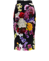 Satin calf-length skirt with hydrangea and floral print - | Dolce & Gabbana