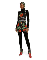 Charmeuse miniskirt with red rose print - | Dolce & Gabbana
