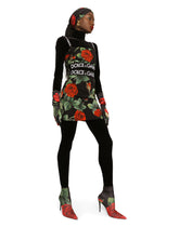 Charmeuse miniskirt with red rose print - | Dolce & Gabbana