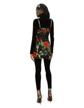 Charmeuse miniskirt with red rose print - | Dolce & Gabbana