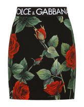 Charmeuse miniskirt with red rose print - | Dolce & Gabbana