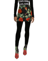 Charmeuse miniskirt with red rose print - | Dolce & Gabbana