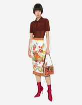 Vegetable-print charmeuse calf-length skirt - | Dolce & Gabbana