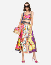 Twill calf-length skirt with mixed panels - | Dolce & Gabbana