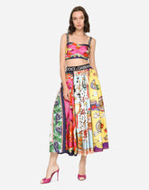 Twill calf-length skirt with mixed panels - | Dolce & Gabbana