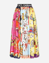 Twill calf-length skirt with mixed panels - | Dolce & Gabbana