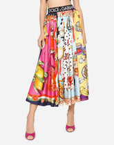 Twill calf-length skirt with mixed panels - | Dolce & Gabbana