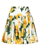 Short circle skirt in yellow rose-print cotton - | Dolce & Gabbana