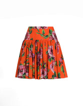 Short cotton skirt with antique rose print - | Dolce & Gabbana