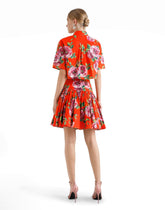 Short cotton skirt with antique rose print - | Dolce & Gabbana