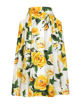Circle skirt in yellow rose-print cotton - | Dolce & Gabbana